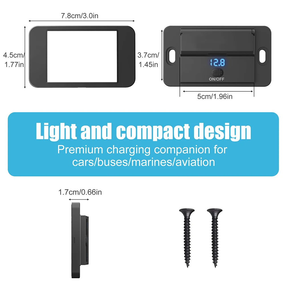96W 4-Port USB Car Charger with Dual PD & Dual QC 3.0