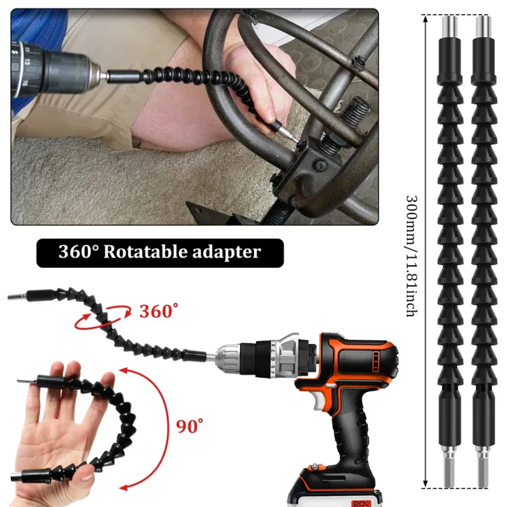 Flexible Right Angle Drill Bit Extension Set with Universal Socket Adapter