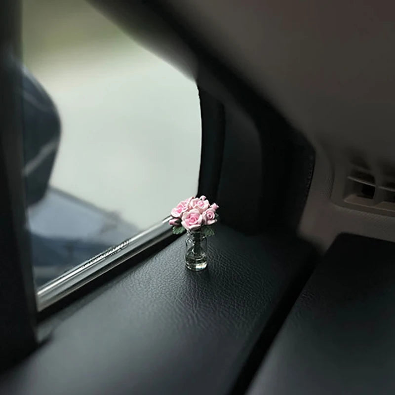 Mini Rose and Sunflower Car Dashboard Vase Decor