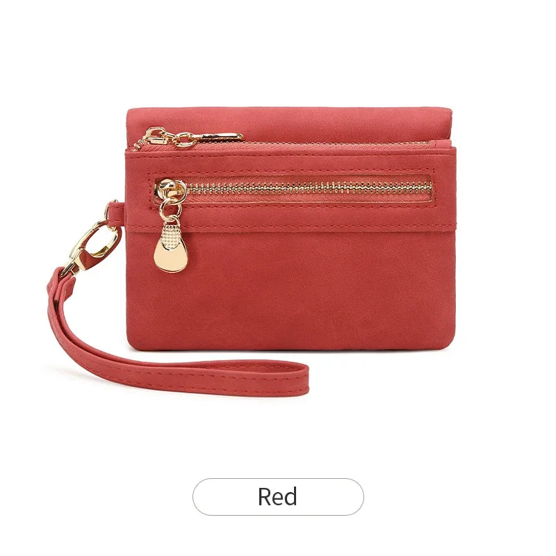 Vintage PU Leather Foldable Clutch Wallet with Wrist Strap