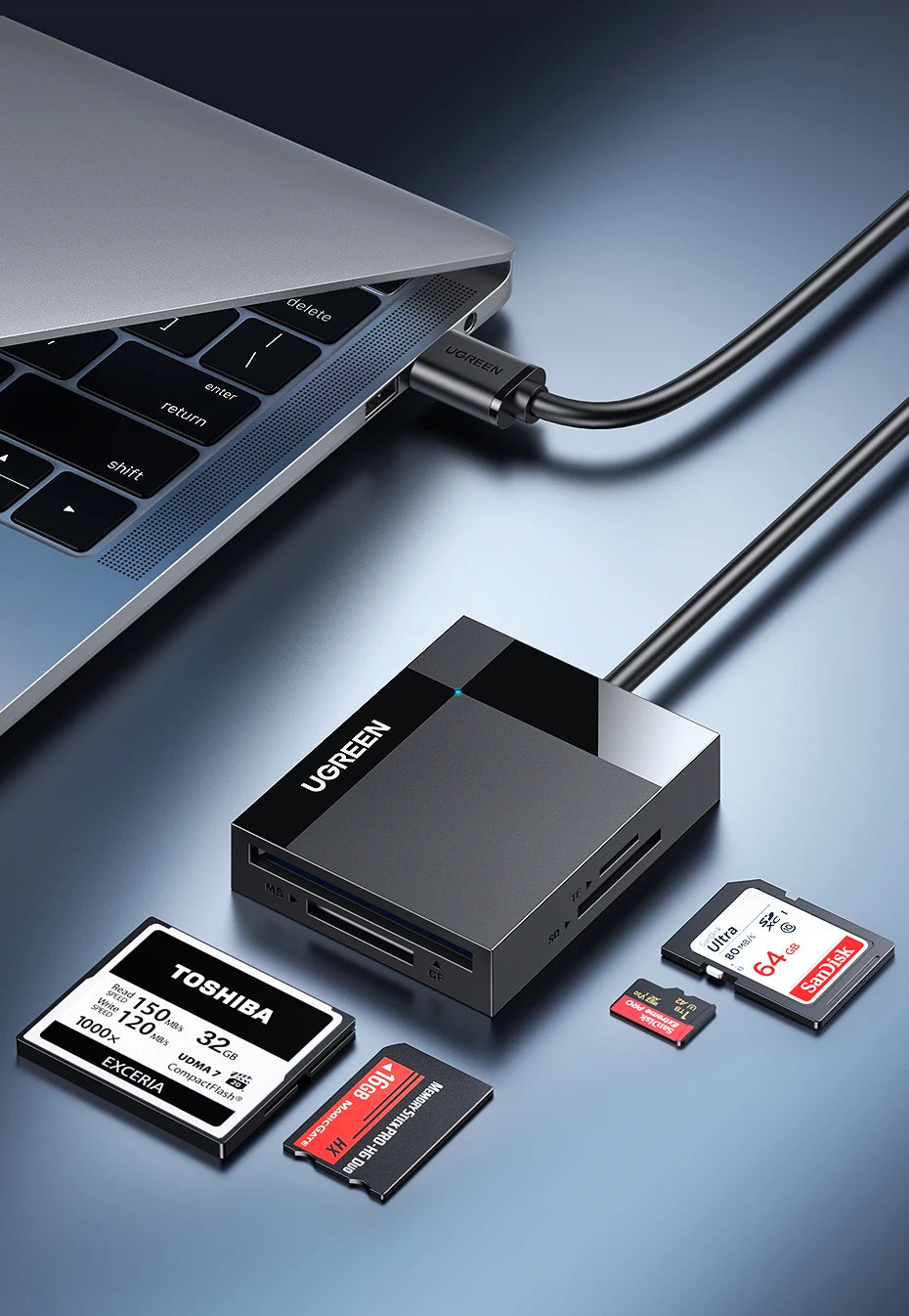 4-in-1 USB 3.0 Card Reader with USB-C Adapter