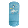 A light blue cartoon baby stroller seat cushion featuring a giraffe design and the text Free Fond