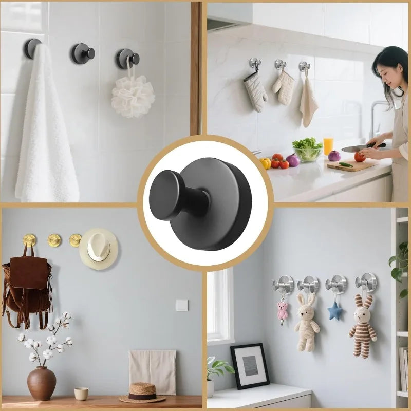 Stainless Steel Suction Cup Hooks - No-Drill Towel Holder