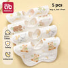 A set of five white soft cotton muslin bandana bibs for babies displayed on a light background.