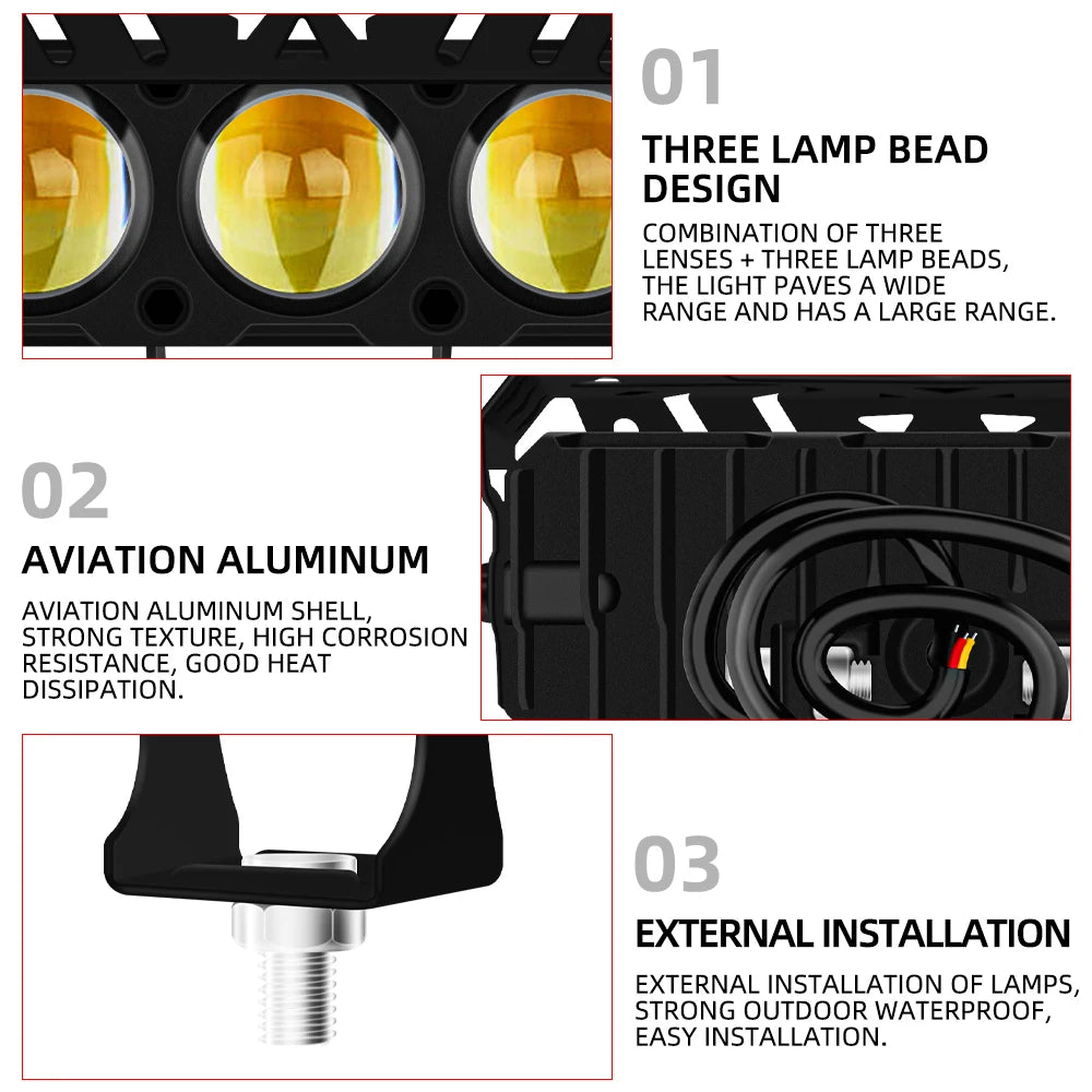 Three lamp bead design, aviation aluminum shell, and external installation of LED lights.