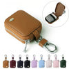 A collection of PU leather protective cases for earbuds with anti-lost hooks in various colors.