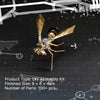 A DIY assembly kit of a metal insect puzzle decor featuring gold and black components on a dark background.