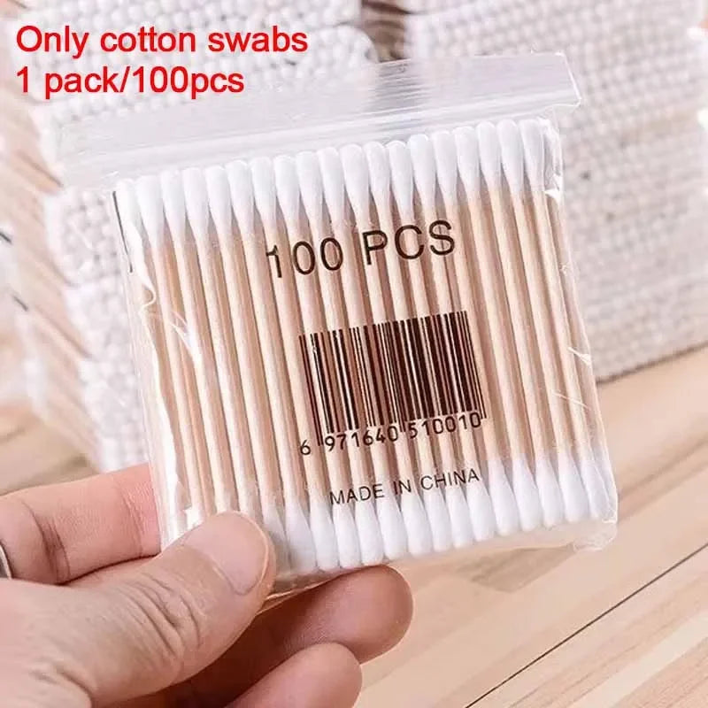 Transparent Cotton Swab & Toiletry Storage Box with Bamboo Lid