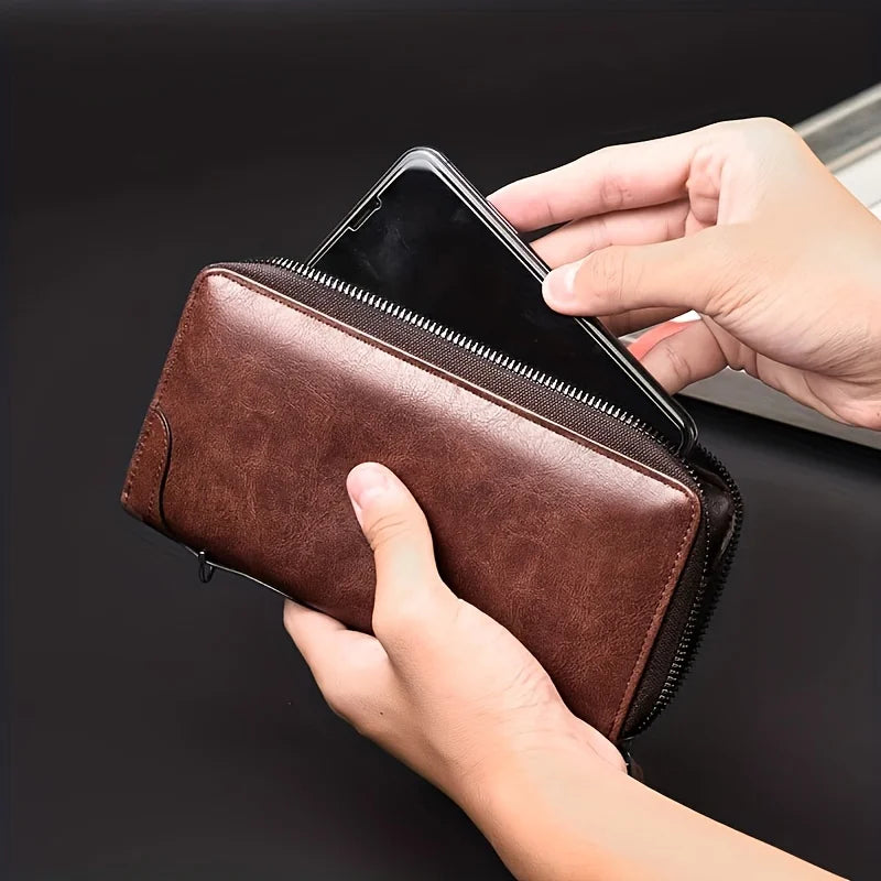 Men's RFID Blocking Leather Zipper Wallet