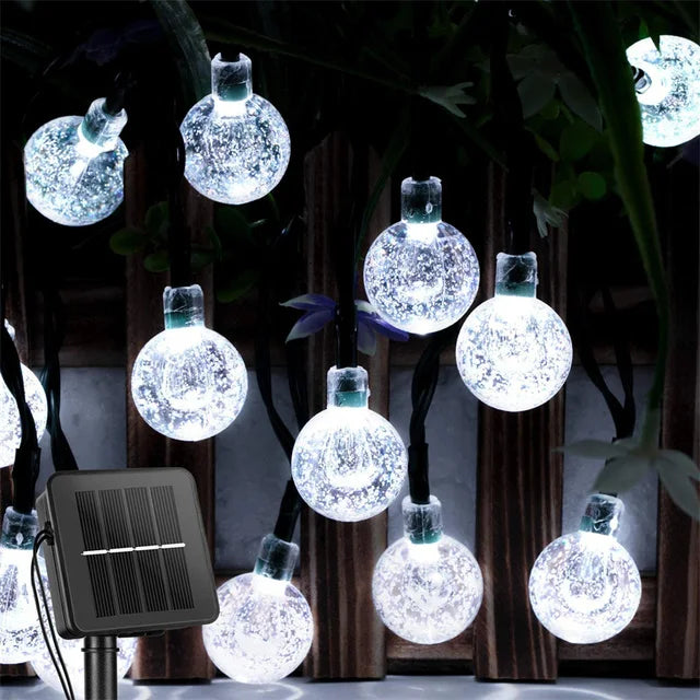 Solar-Powered Crystal Globe String Lights