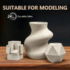 A white ceramic vase is shown next to a small block of clay, with text indicating suitability for modeling and 24-hour drying