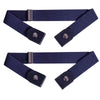 A pair of dark blue elastic no-buckle belts for men and women shown flat.
