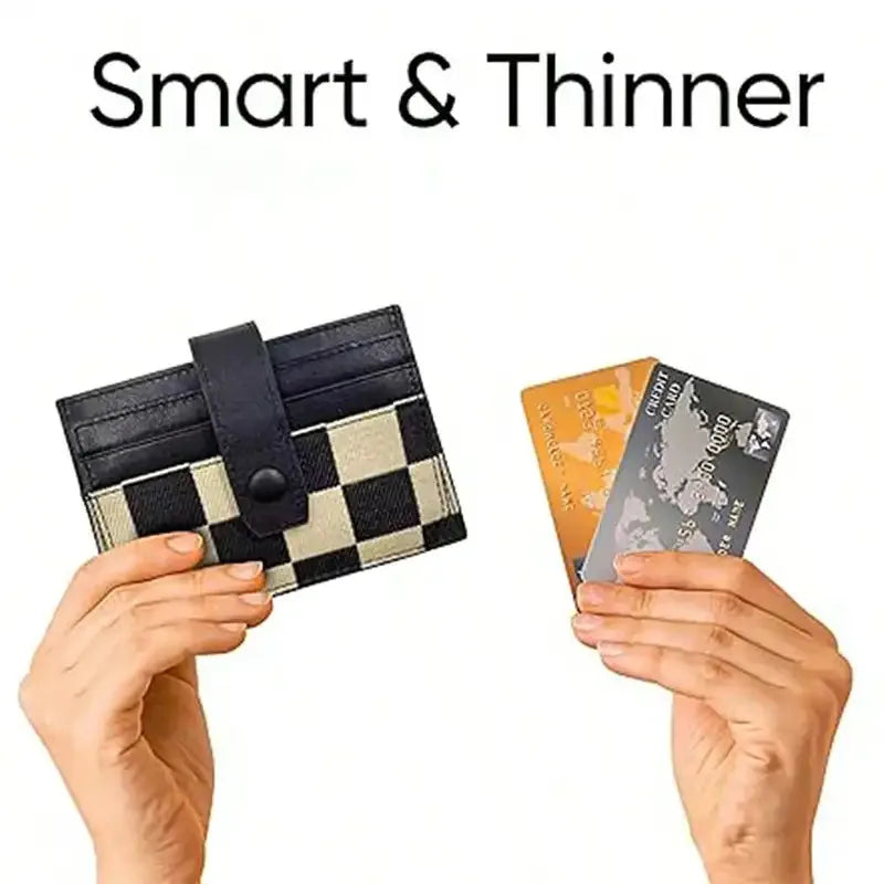 Checkered Canvas Card Wallet with Buckle Closure