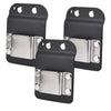 Black clip-on tool belt holster for drills and power tools with metal mounting plates