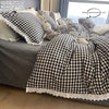 Lace Trim Plaid Duvet Cover Set with Pillowcases