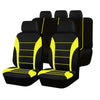 A set of black memory foam seat cushions for a car, SUV, truck, or van, featuring yellow accents.