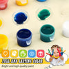 Un set de pots et pinceaux de peinture colorés pour un kit DIY pour enfants, avec des couleurs vives comme le bleu, le vert e