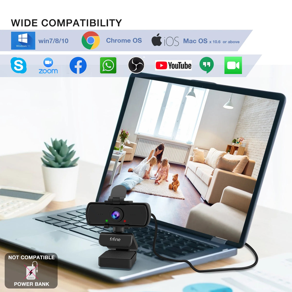 FIFINE 1440p HD Webcam with Microphone and Tripod