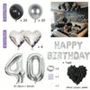 Set Partyballonsdekoration mit silbernen und schwarzen Ballons, Herz- und Zahlenballons