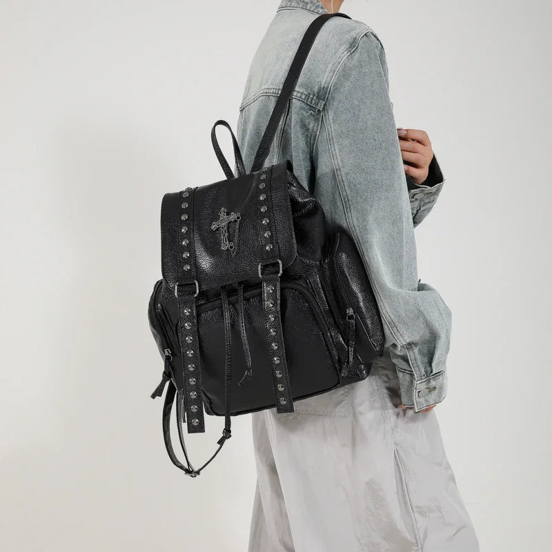 Gothic PU Leather Backpack with Rivet Accents