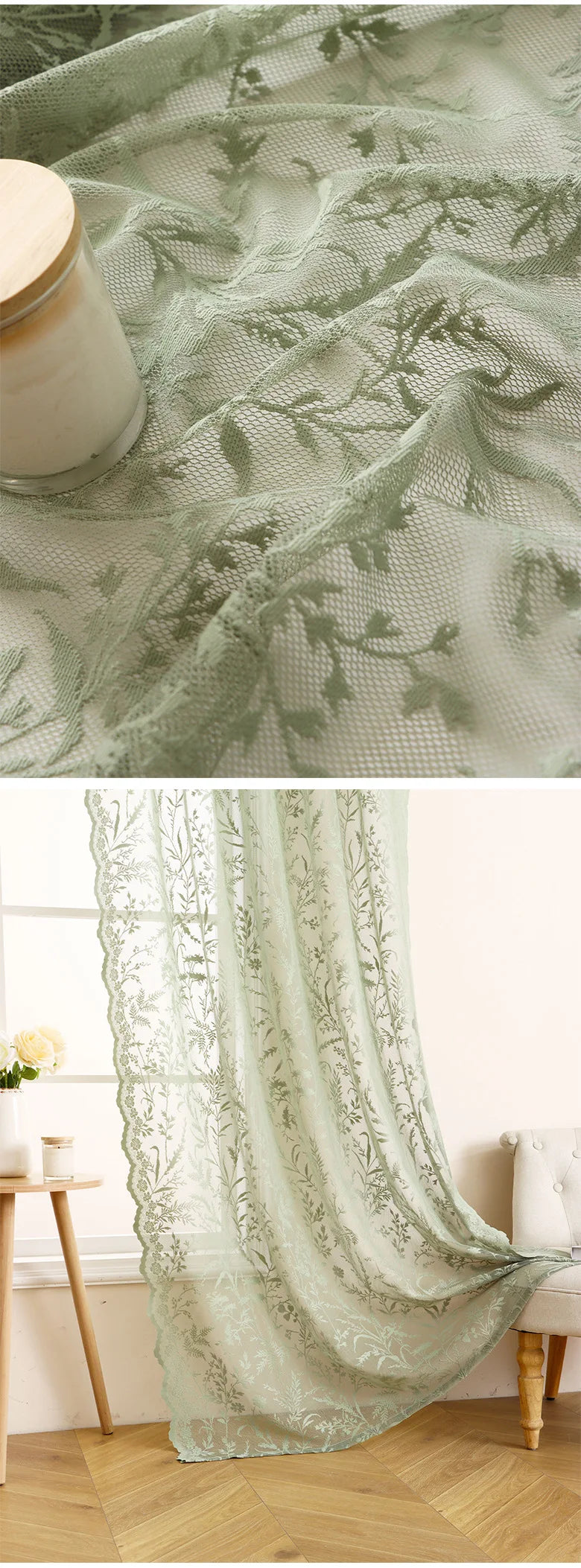 Lace Floral Sheer Curtain Panel for Living Room & Bedroom