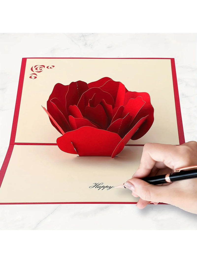 3D Pop-Up Birthday Rose Card with Envelope