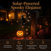 Solar-powered spooky elegance featuring a black cat and pumpkin garden stake light.