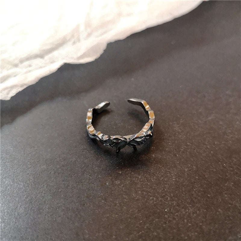 Punk Crystal Heart Butterfly Geometric Ring