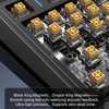 Close-up view of a high-performance magnetic switch component for a mechanical keyboard, showing Black King and Dragon King o