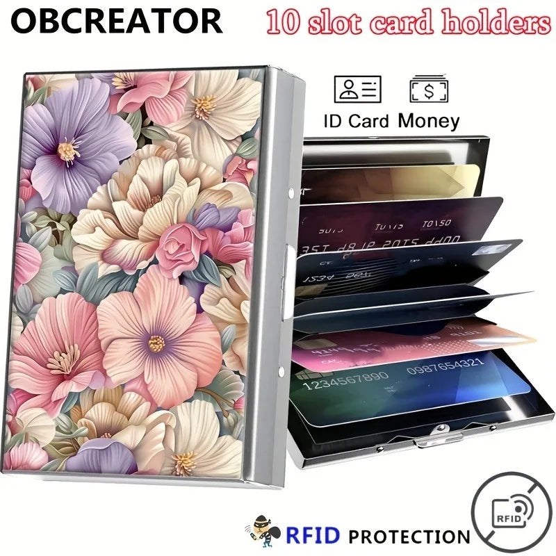 Elegant Floral Metal Card Holder with RFID Protection