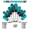 A set of ten magnetic screwdrivers in various sizes and tips displayed on a white background.