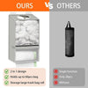 A wall-mounted 2-in-1 bag holder dispenser showing a clear storage compartment and a mesh bag holder.