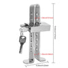A silver universal steel pedal lock for car anti-theft protection showing its dimensions.