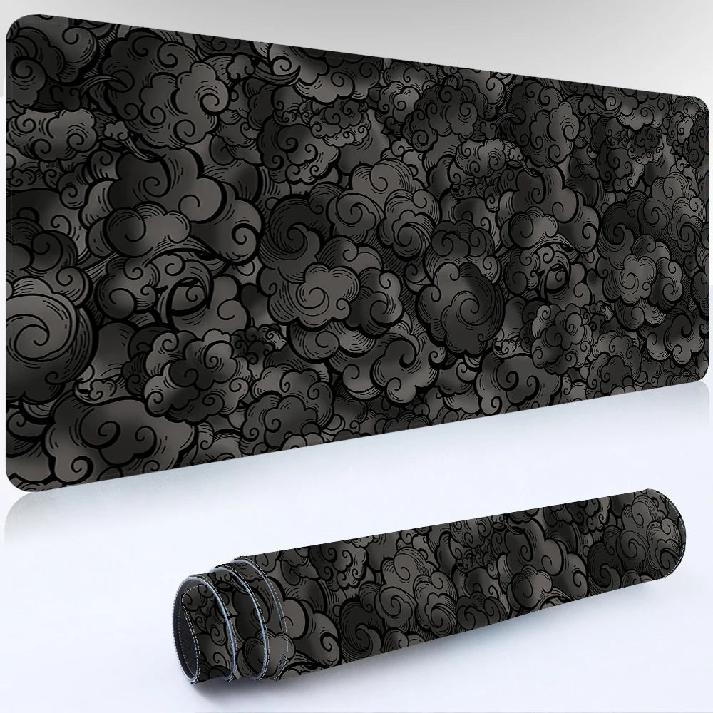 Large Cloud Pattern Desk Mat with Stitched Edges