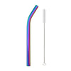 A reusable 304 stainless steel drinking straw with a cleaning brush featuring a multicolored gradient design.