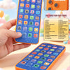 An orange kids smartphone learning toy displaying various icons and buttons for educational functions.