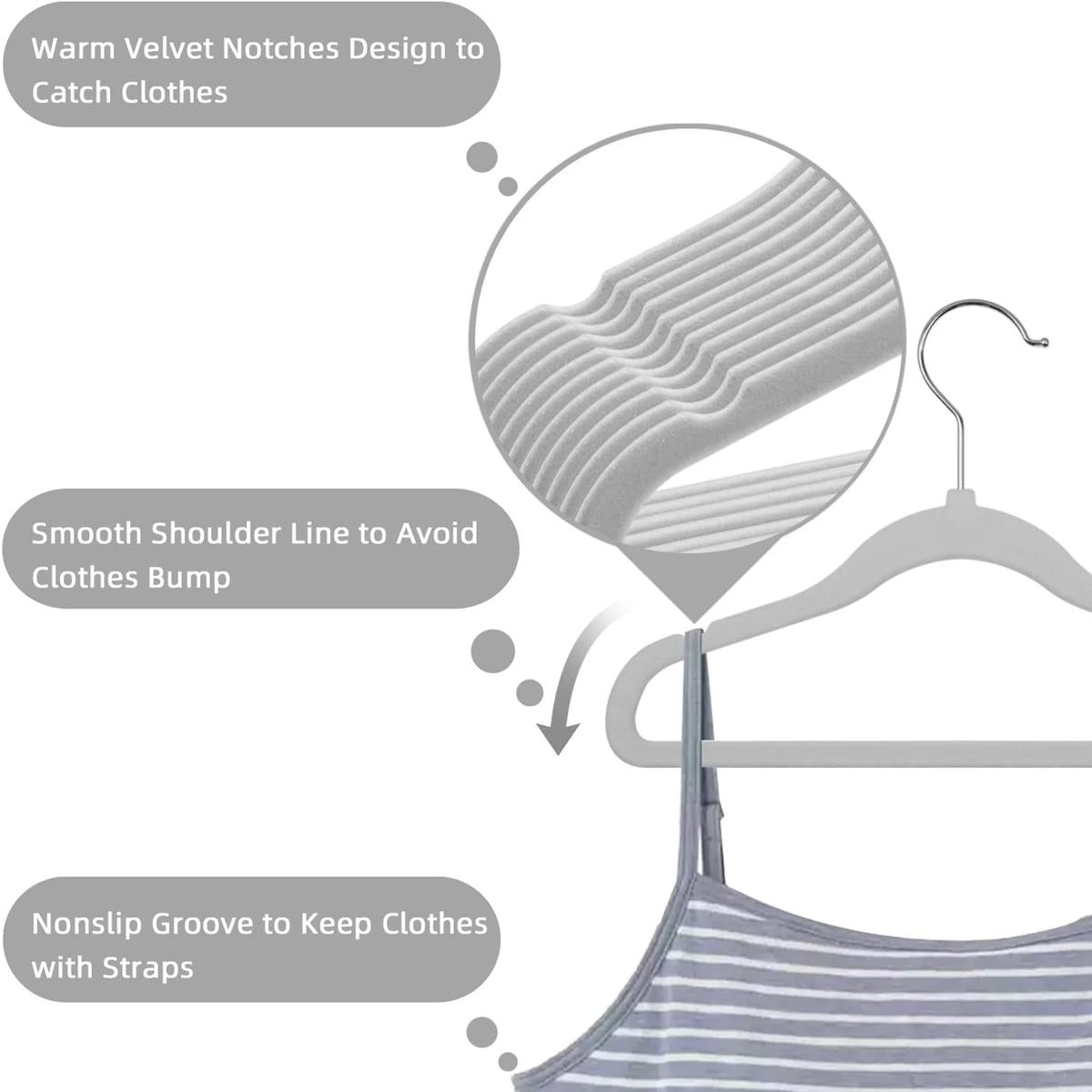 Kids' Velvet Non-Slip Slim Hangers with 360° Swivel Hooks (10-Pack)