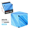 A blue magnetic magic cube puzzle shown in its packaging and assembled form.