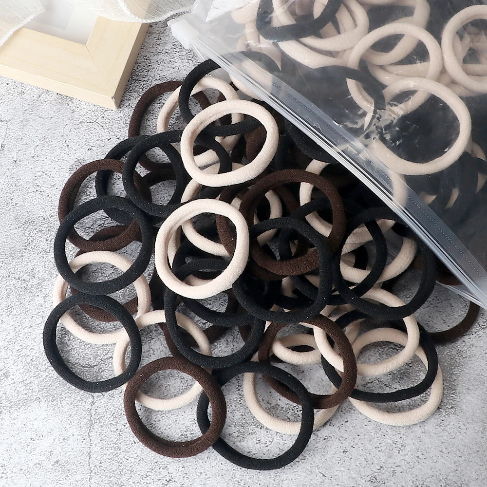 50-Pack Solid Color Elastic Hair Ties for Women & Girls
