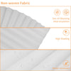 Close-up view of a white non-woven fabric window blind showing features like UV blocking, shading, and water resistance.