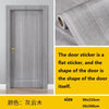 A vertical grey wood grain self-adhesive sticker for a door, showing the flat shape of the door.