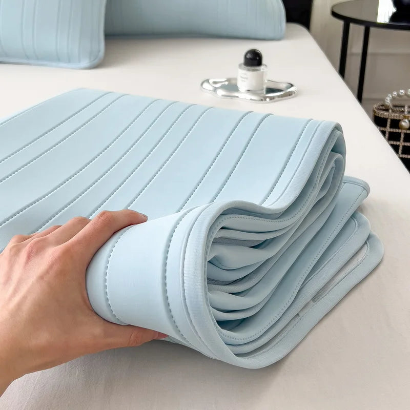 Ice Silk Cooling Bed Pad with Pillowcases – Breathable & Soft Summer Bed Mat