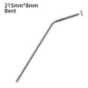 A bent stainless steel straw measuring 215mm by 8mm.