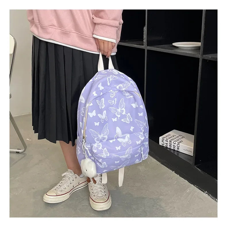 Butterfly Print Canvas Backpack for Women