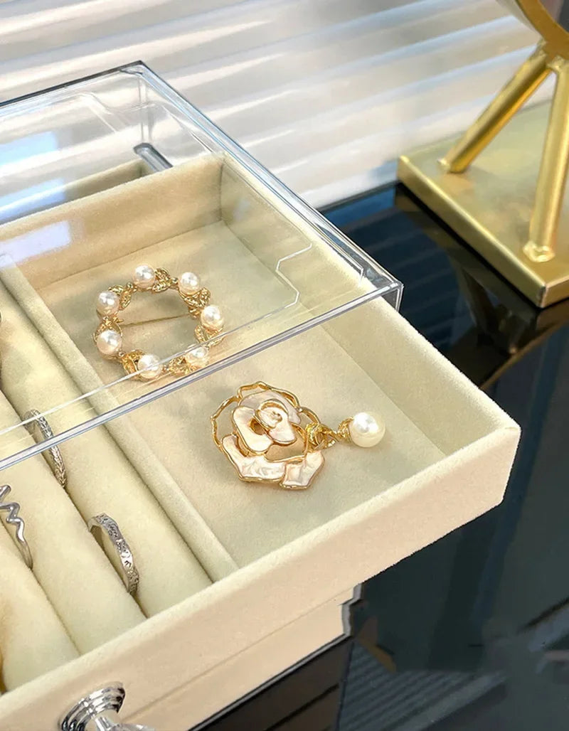 5-Layer Desktop Jewelry Organizer with Drawers and Display Top