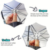 Démonstration de l'ouverture et de la fermeture d'un chapeau parapluie porté sur la tête, par insertion ou retrait d'une épin