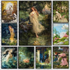 A collage of nine oil paintings depicting ethereal portraits and nature scenes in soft, luminous tones.
