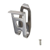 A silver metal belt clip hook bit holder for cordless drills.