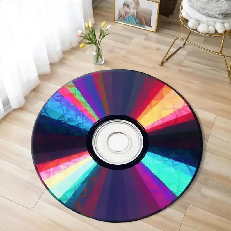 Retro Vinyl Record Round Rug – Soft Non-Slip Music Lover's Mat