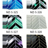 A collection of black and white marble peel-and-stick wall tiles featuring a herringbone pattern.